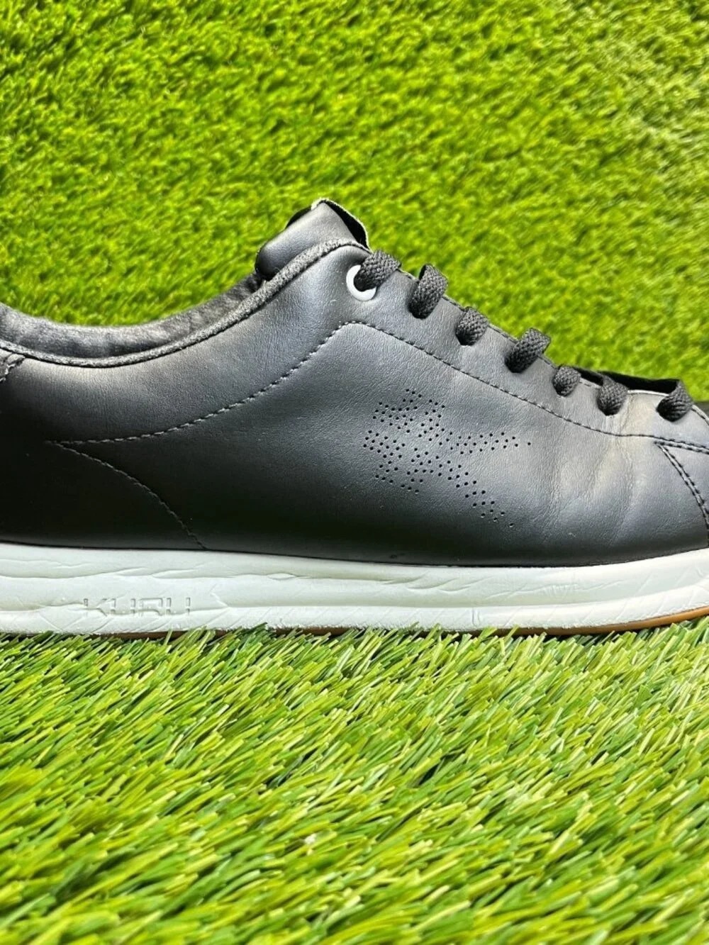 KURU Men's Black Low-Top Leather Sneaker with White Sole